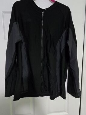 Black Zip-Front Lightweight Jacket with Grey Panels